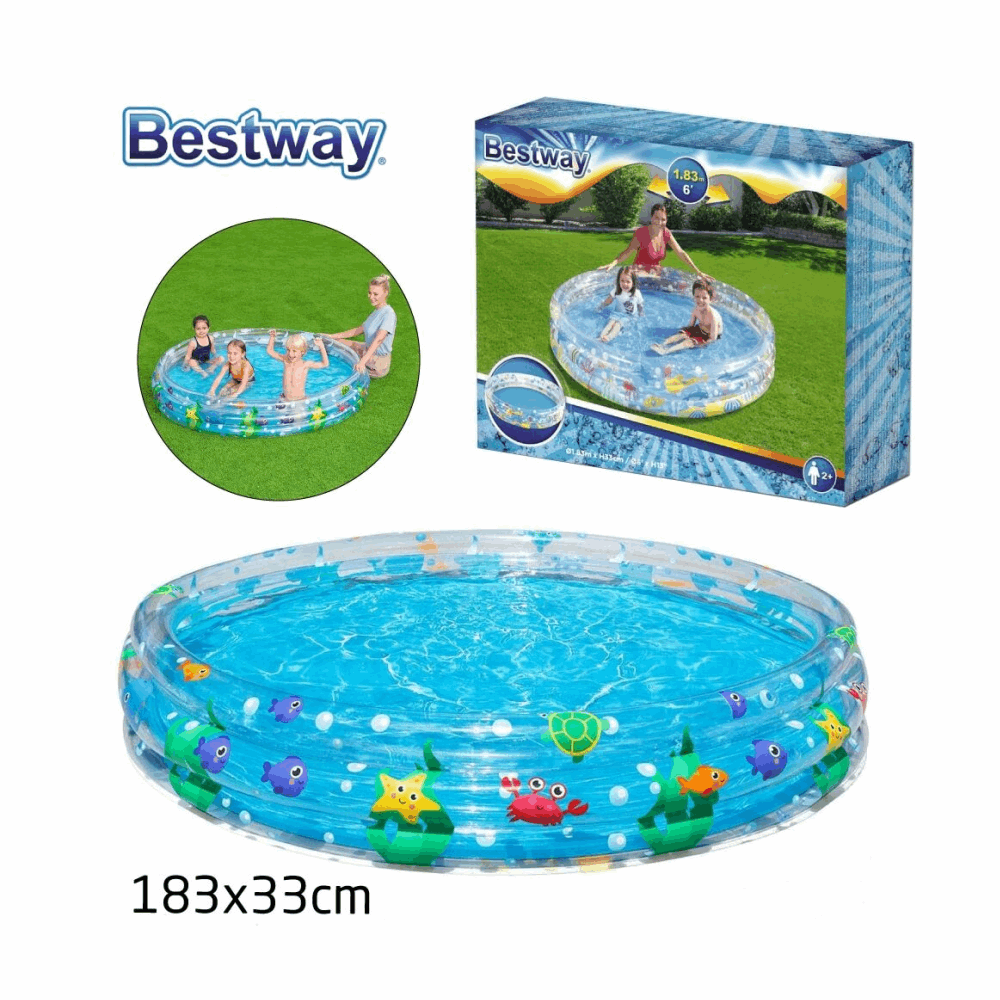 حمام سباحة 51005 حمام سباحة نفخ مدور كائنات بحرية شفاف 3 دور 183*33س bestway
