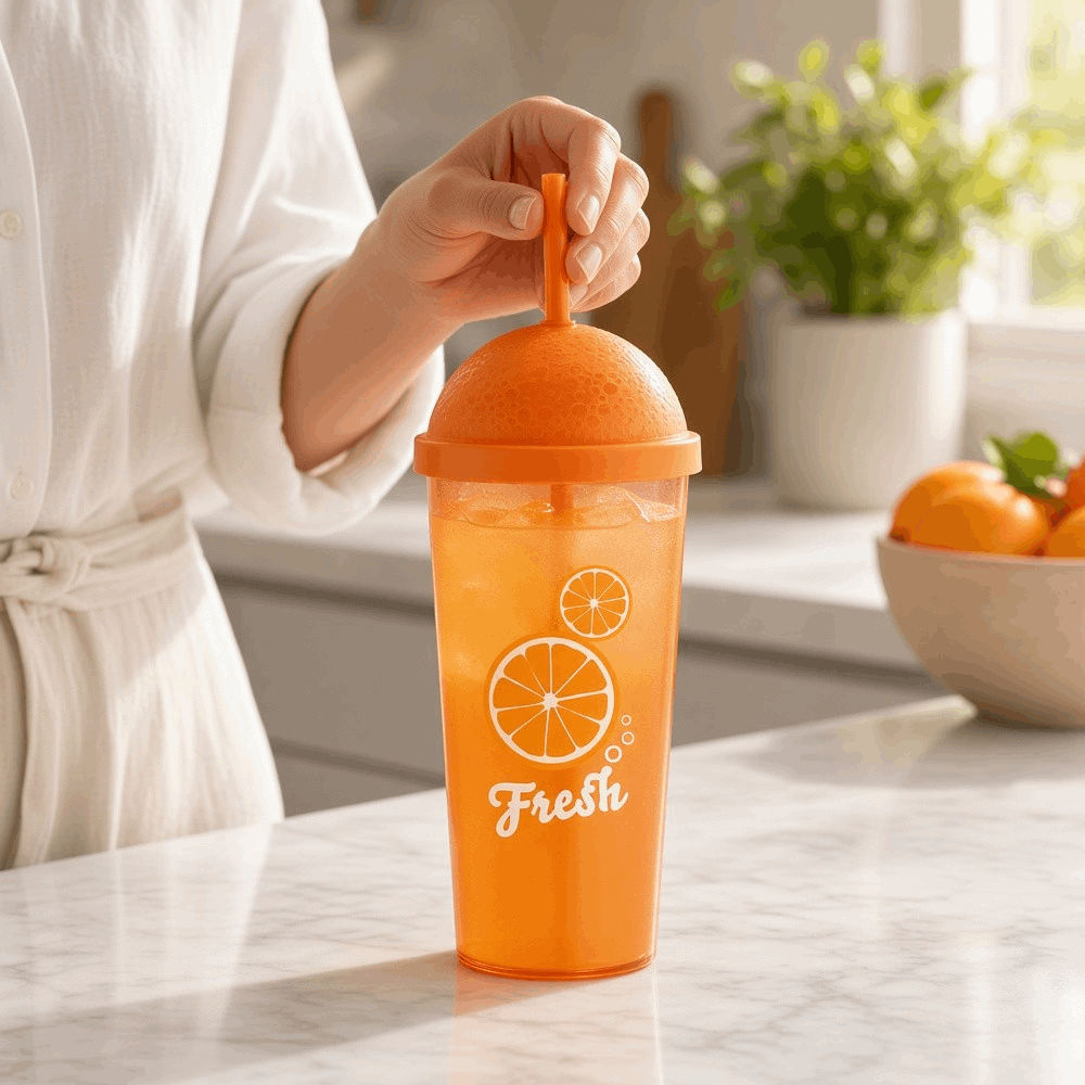 Flasks كوب عصير مع شفاطه 700مل Orange