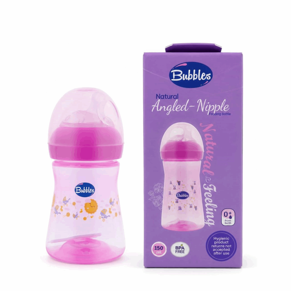 Bubbles بيبرونة ناتشورال 150مم بحلمة مائلة روز ب